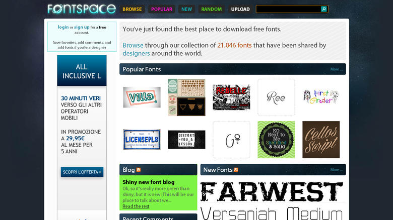 Screenshot di Fontspace.com